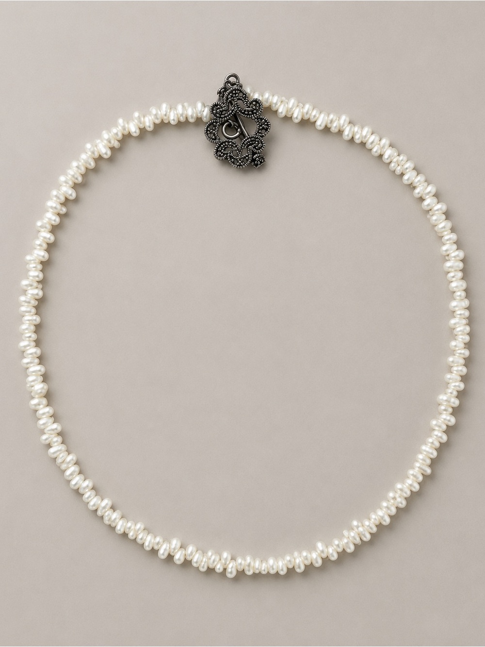 Freshwater Pearl Necklace Marcasite Toggle Clasp Bridal Wedding 15”